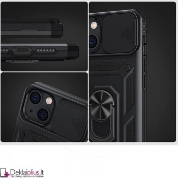 5in1 smūgiams atsparus dėklas su žiedu ir kameros apsauga - juodas (Apple Iphone 13)